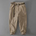 Griffin men's loose fit rope belt pants in Khaki, front view