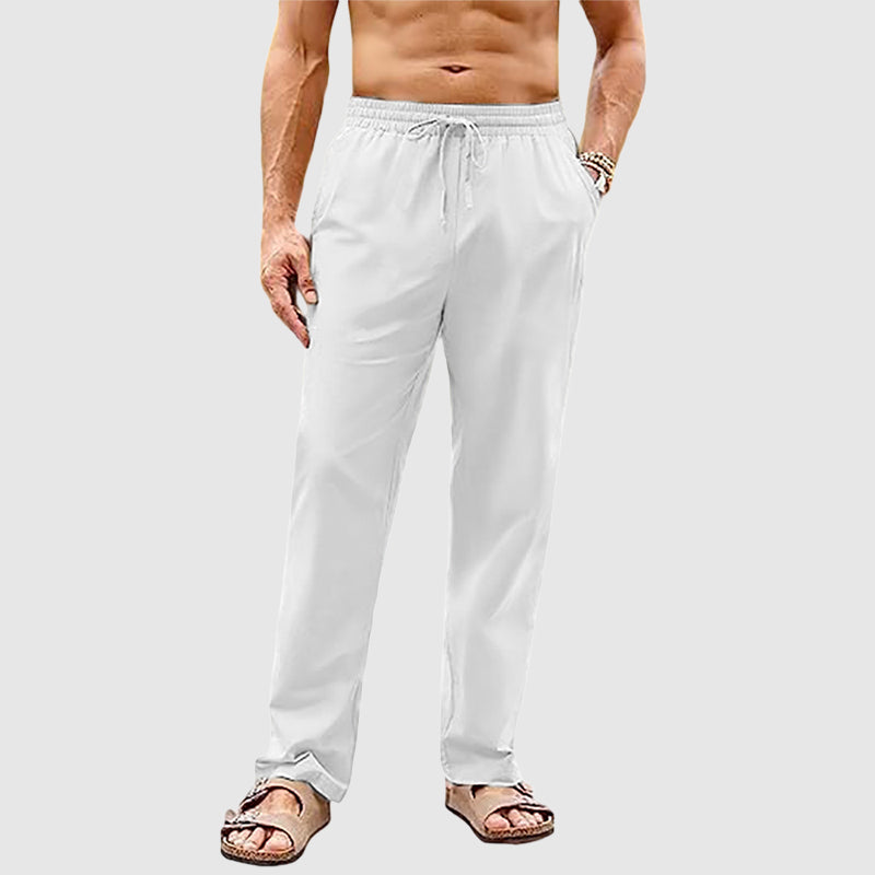Thatcher men's linen drawstring pants in White, view 3