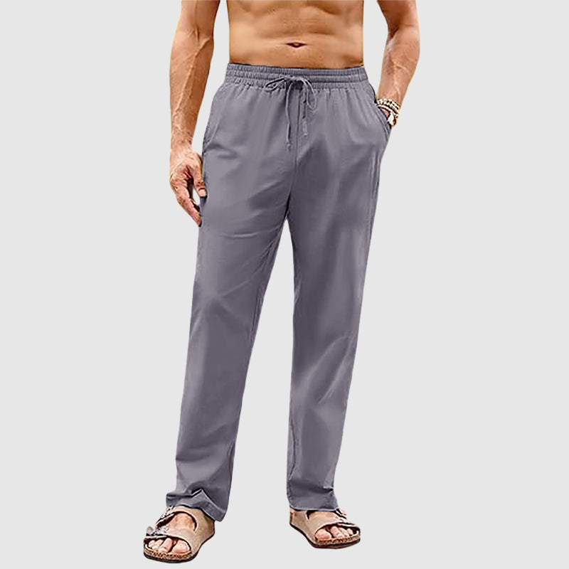 Thatcher men's linen drawstring pants in Grey, view 5