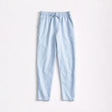 Chad men's cotton linen tapered pants in Light Blue, front view