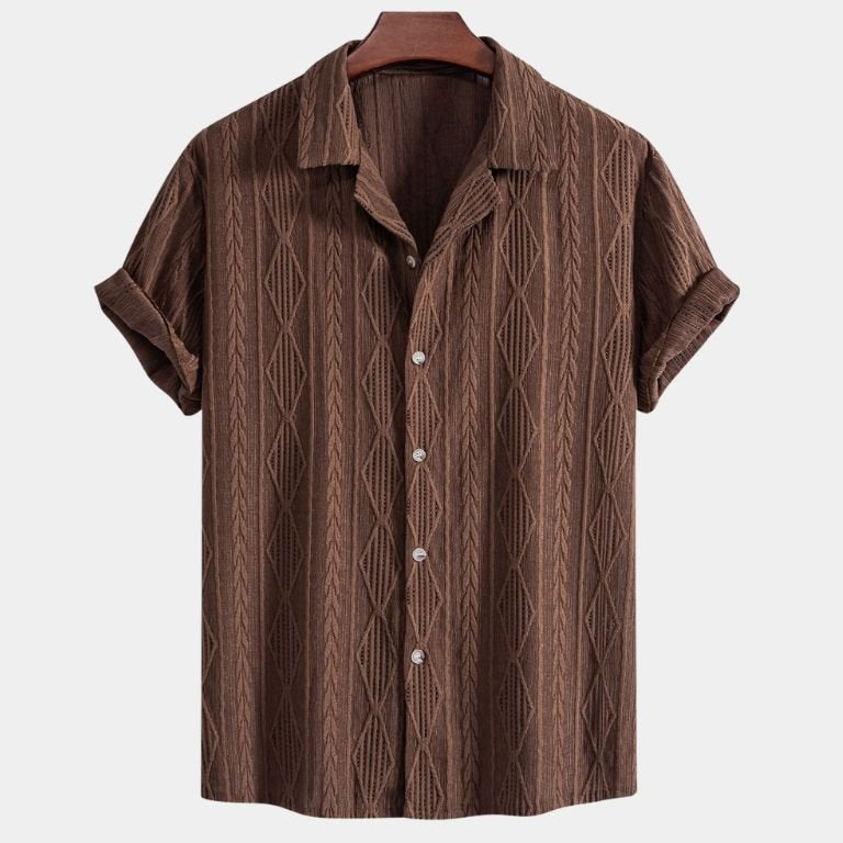 Wade - Brown Textured Shirt with Revere Collar