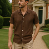 Wade - Brown Textured Shirt with Revere Collar