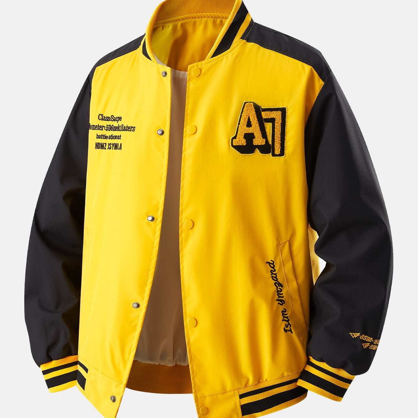 Jensen - Stand Collar Baseball Jacket with Contrast Embroidery