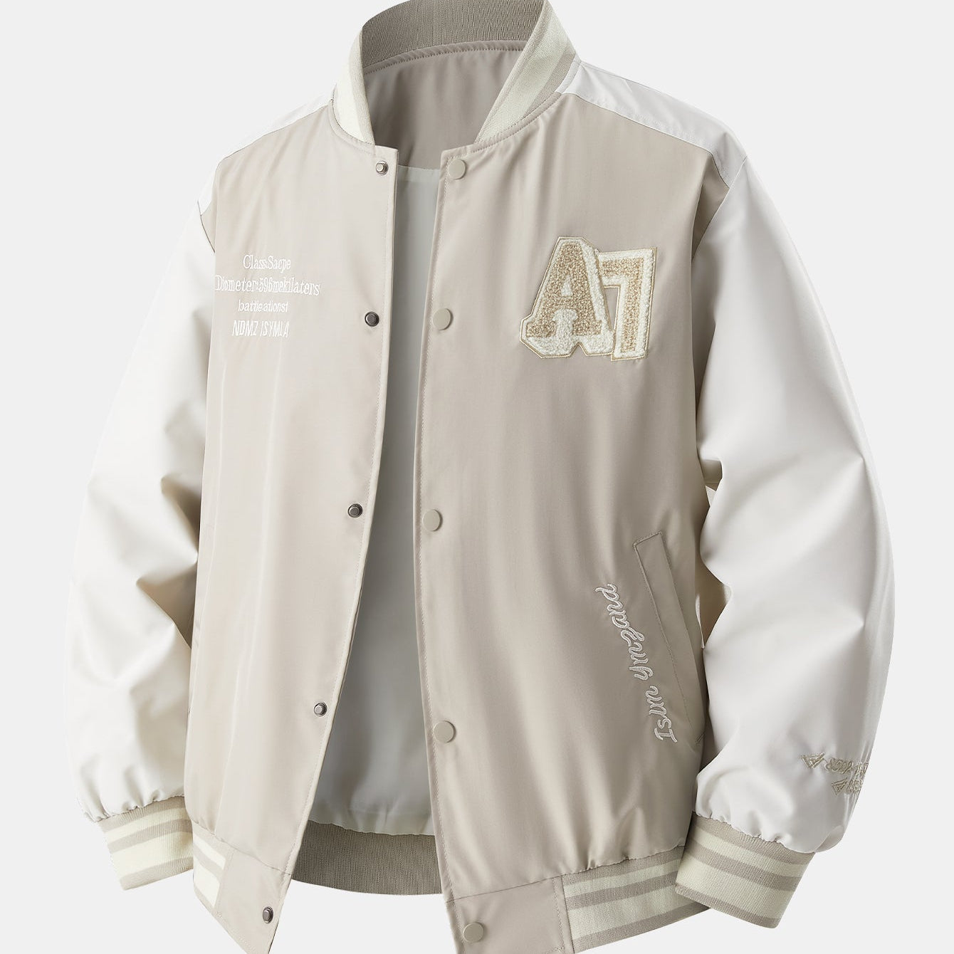 Jensen - Stand Collar Baseball Jacket with Contrast Embroidery
