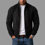 Forrest men's suede bomber jacket in Black, front view