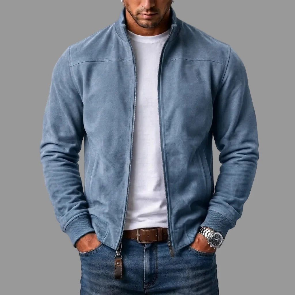 Forrest men's suede bomber jacket in Sky Blue, view 10