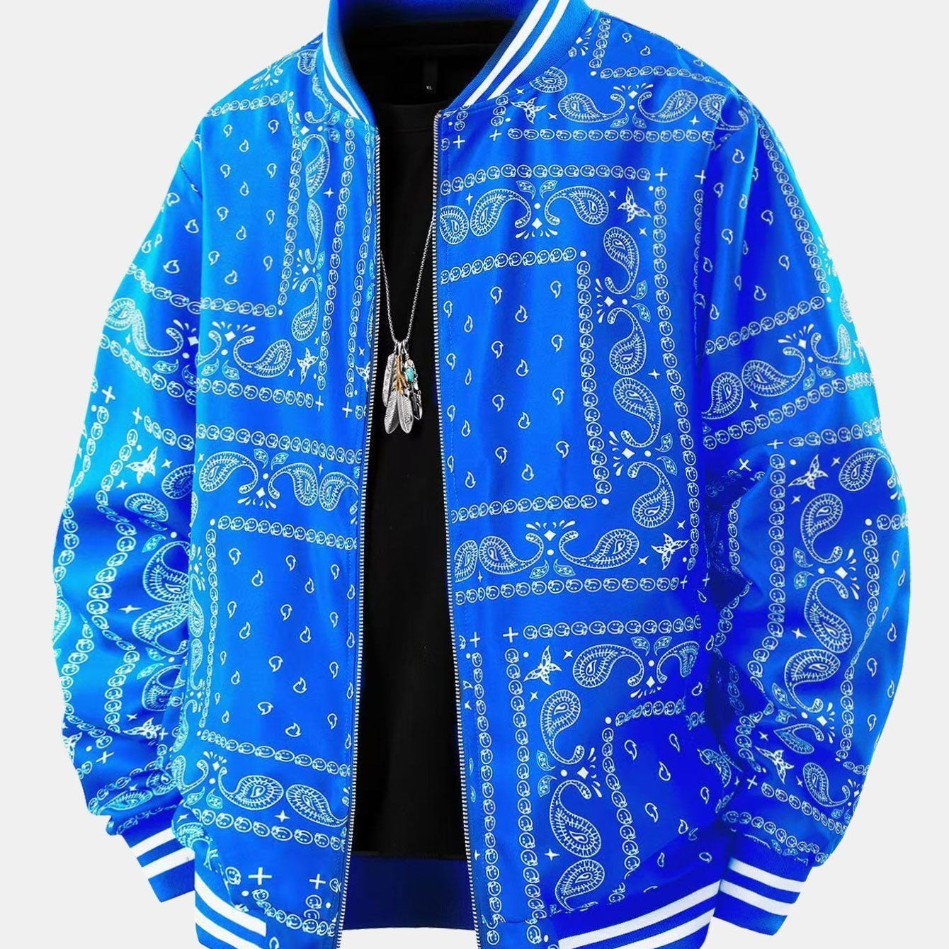 Ellis - Paisley Print Baseball Jacket with Stand Collar