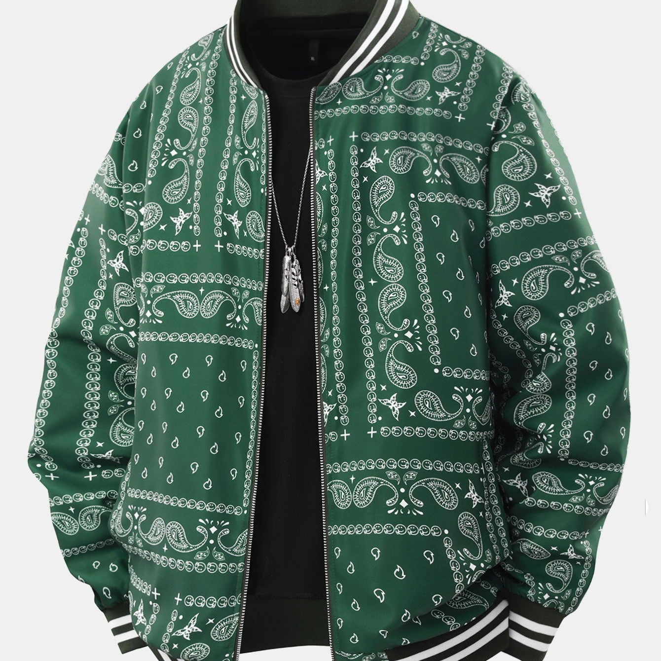 Ellis - Paisley Print Baseball Jacket with Stand Collar