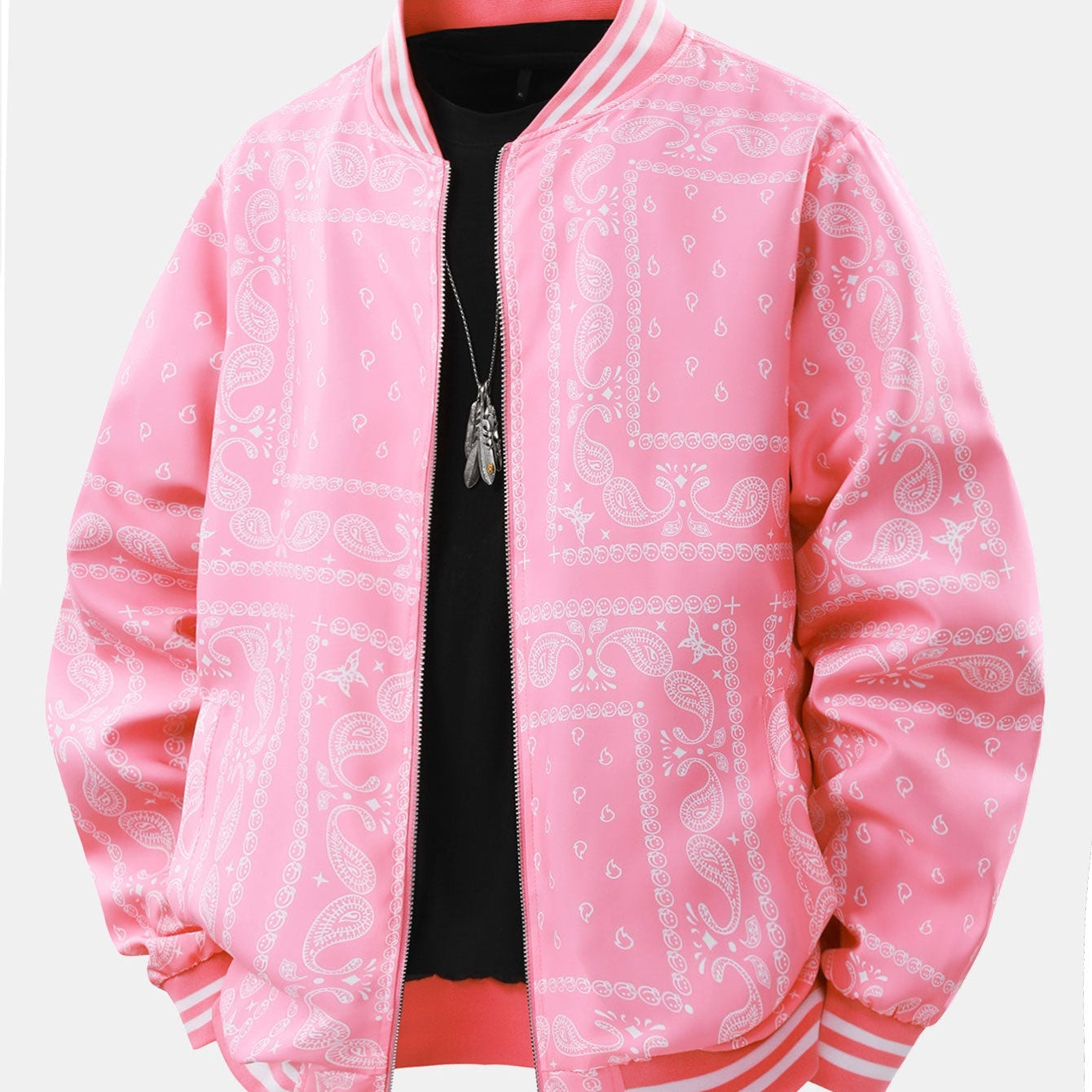 Ellis - Paisley Print Baseball Jacket with Stand Collar