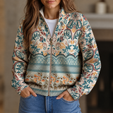 Greta - Vintage Botanical Zip-Up Cardigan