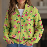 Paige - Lime and Pink Floral Zip-Up Cardigan