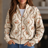 Joyce - Cream Floral Zip-Up Cardigan
