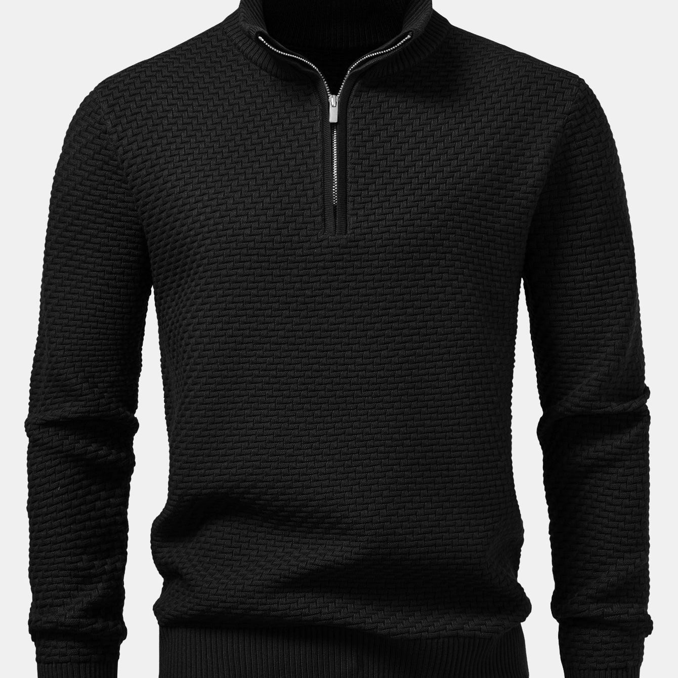 Fraser - Wave Pattern Jacquard Quarter-Zip Sweater