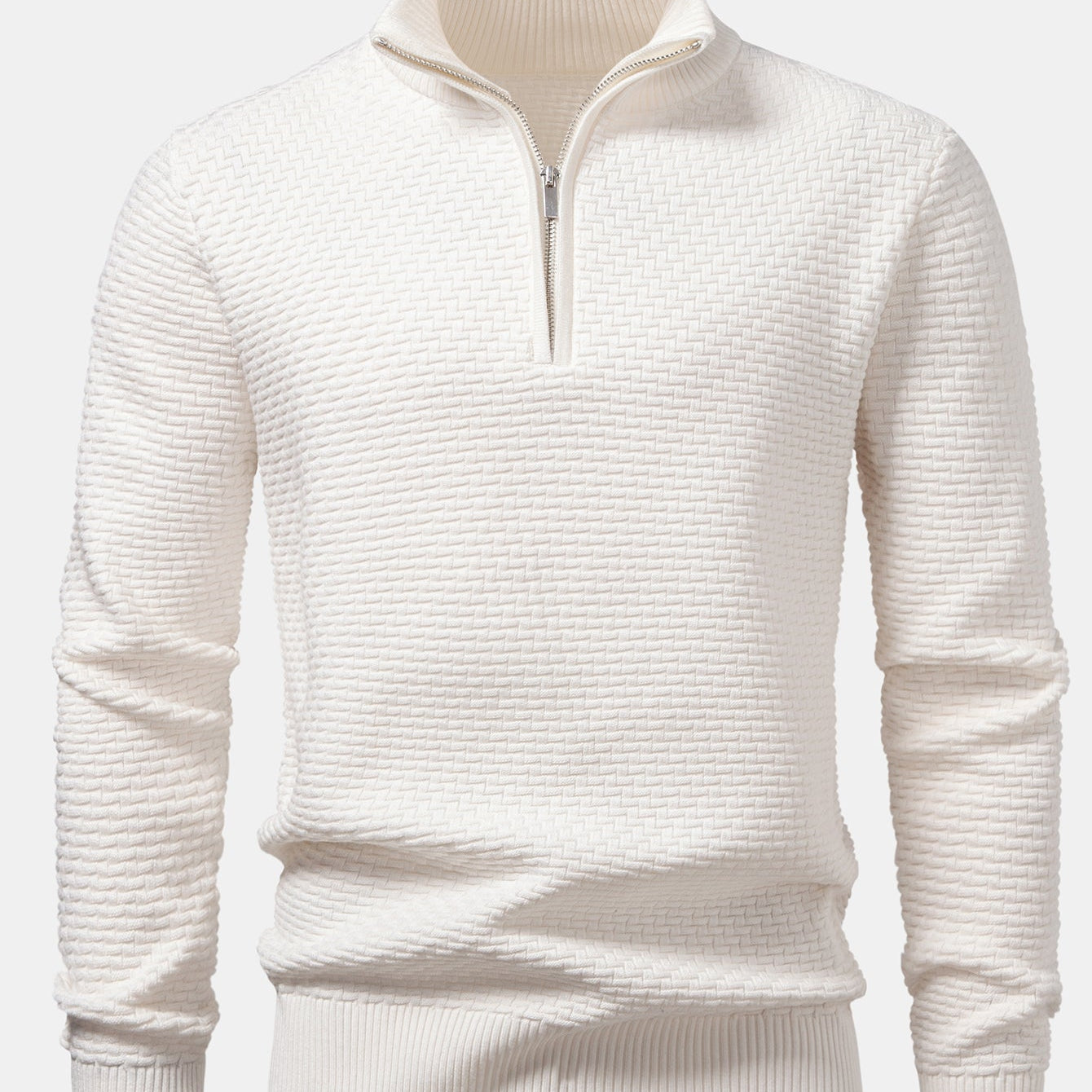 Fraser - Wave Pattern Jacquard Quarter-Zip Sweater