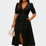 Nadine - Denim Maxi Dress with Buttons