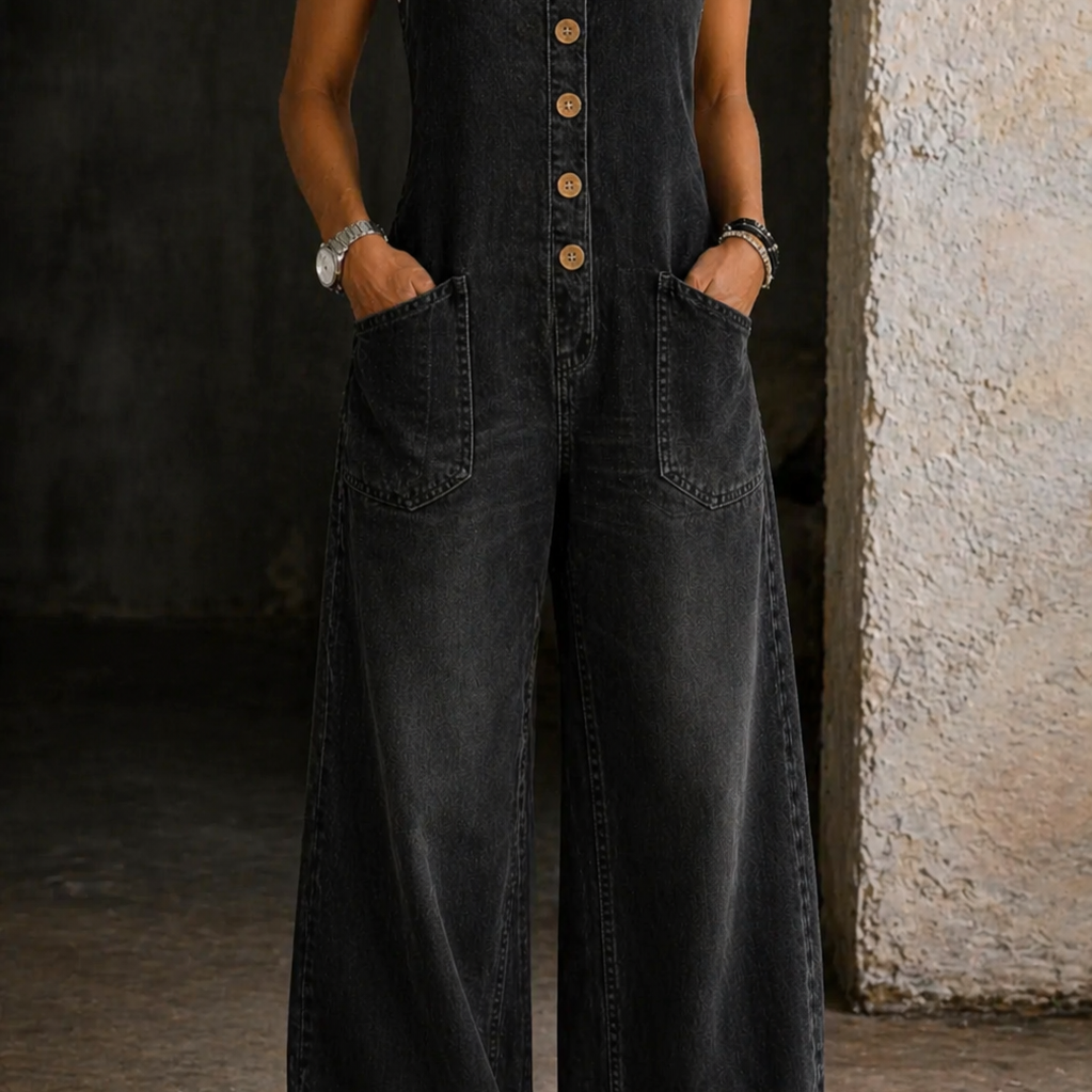 Bethany - Vintage Washed Cotton Denim Overalls