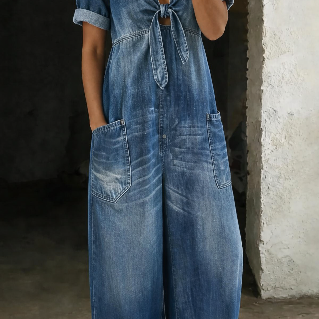 Olga - Short Sleeve Jumpsuit with V-Neck