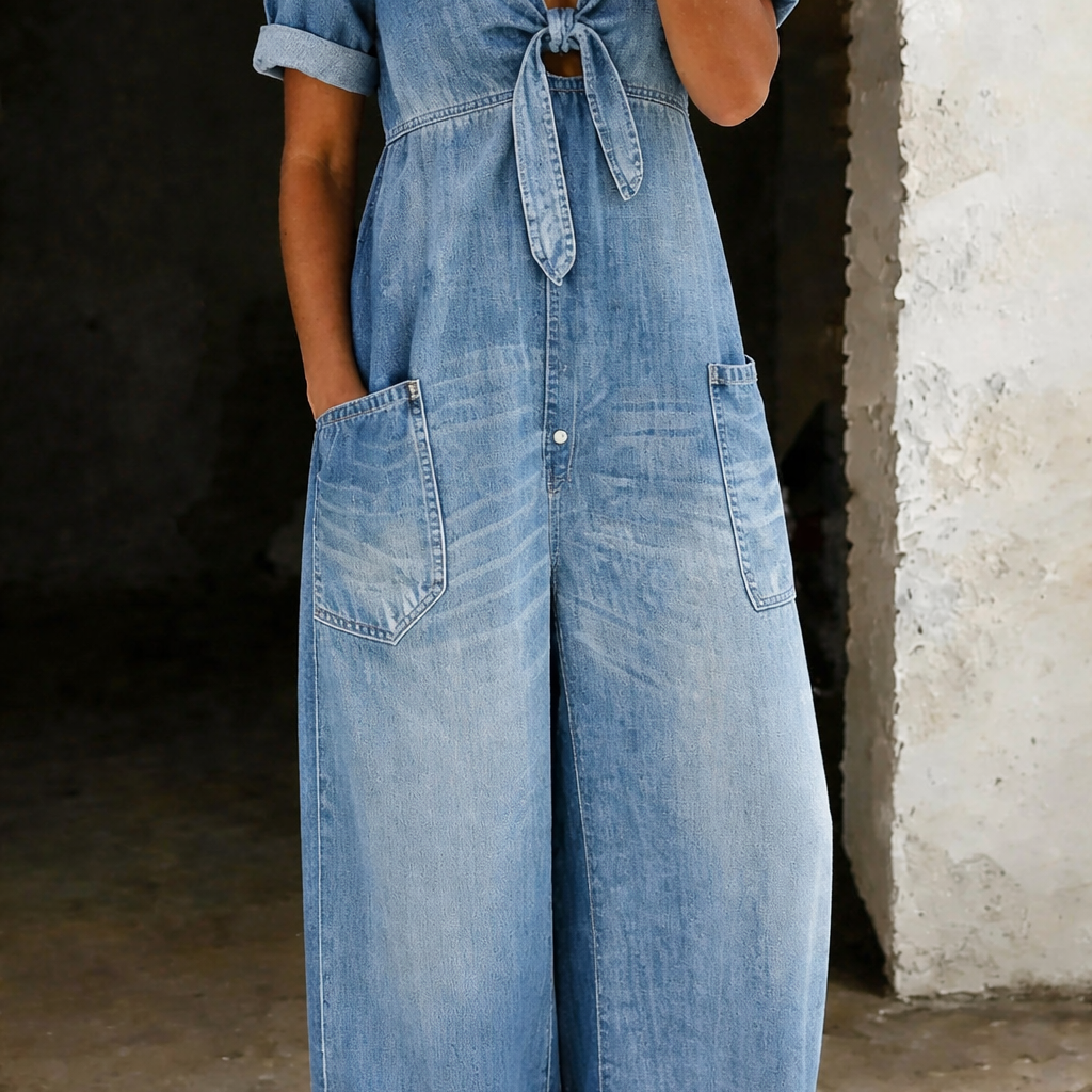 Olga - Short Sleeve Jumpsuit with V-Neck