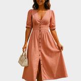 Nadine - Denim Maxi Dress with Buttons