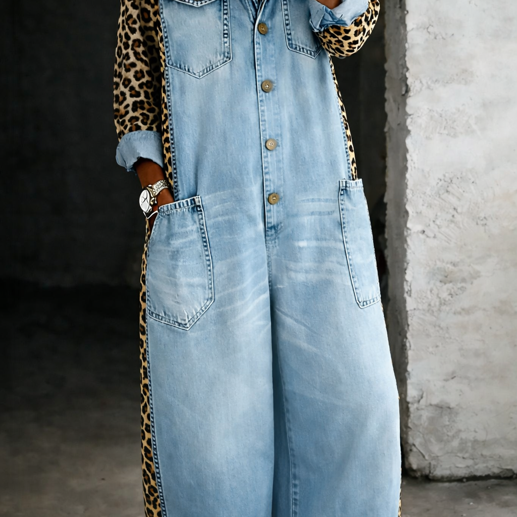 Amanda - One Piece Denim Shirt Jumpsuit