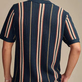 Sean - Cream Striped Knit Polo with Button Placket