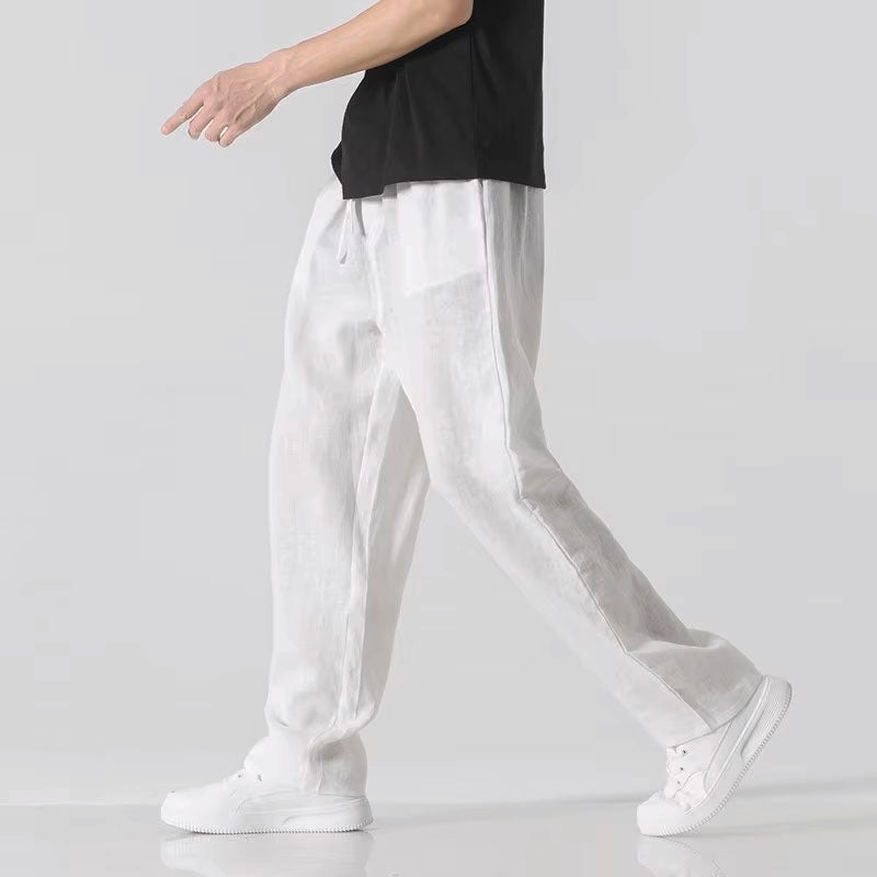 Bentley men's wide leg linen pants in White, view 2