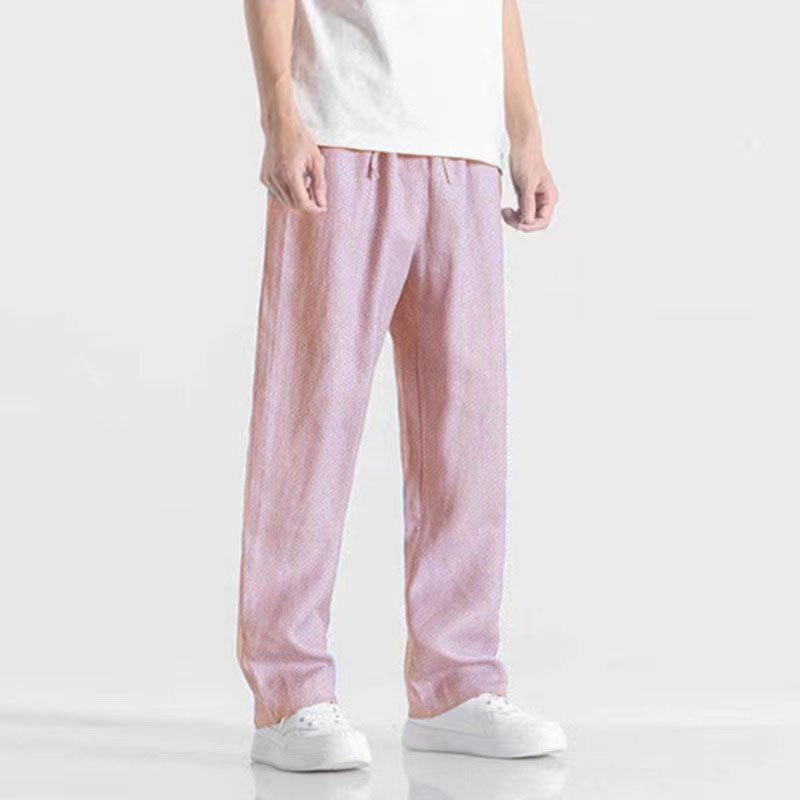 Bentley men's wide leg linen pants in Pink, view 4