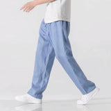 Bentley men's wide leg linen pants in Blue, front view
