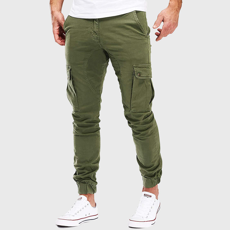 Warren men's slim cargo jogger pants in Green, front view