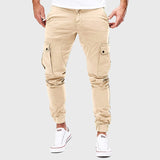 Warren men's slim cargo jogger pants in Beige, view 3