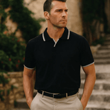 Scott - Black Open Collar Polo