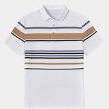 Riley - White Polo with Multicolour Stripes