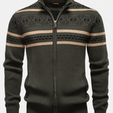 Callum - Geometric Jacquard Stand Collar Zip Sweater