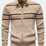 Callum - Geometric Jacquard Stand Collar Zip Sweater