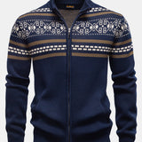 Callum - Geometric Jacquard Stand Collar Zip Sweater