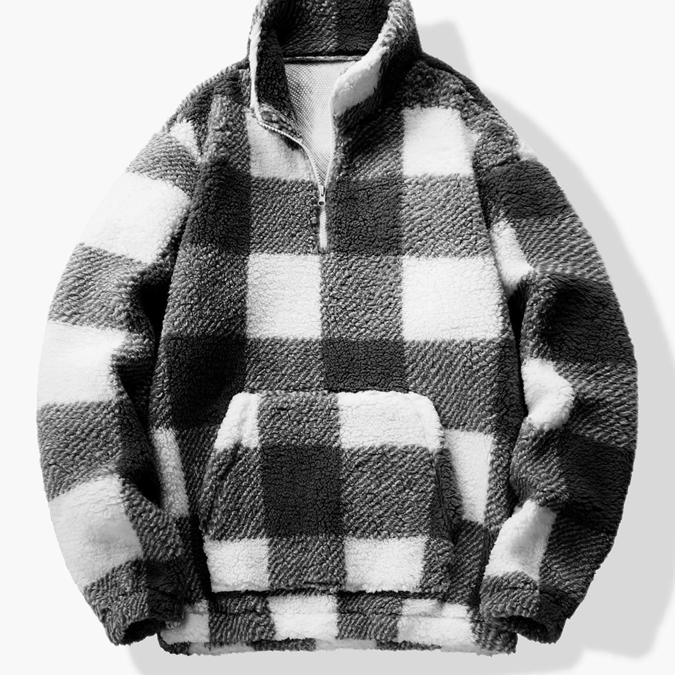 Douglas - Plaid Teddy Fleece Mock Neck Quarter-Zip Pullover