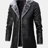Clark - Longline Faux Leather Coat with Faux Fur Lining