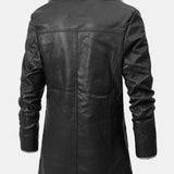 Clark - Longline Faux Leather Coat with Faux Fur Lining