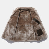 Clark - Longline Faux Leather Coat with Faux Fur Lining