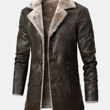 Clark - Longline Faux Leather Coat with Faux Fur Lining