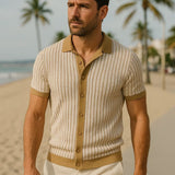 Quinn - Striped Knit Polo with Button Placket