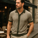 Quinn - Striped Knit Polo with Button Placket