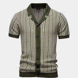 Quinn - Striped Knit Polo with Button Placket