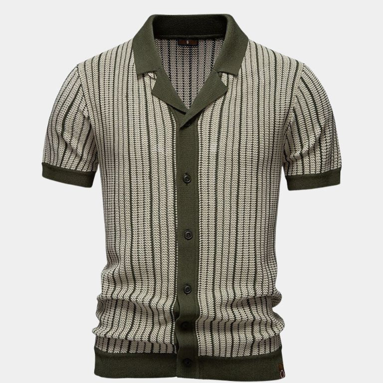 Quinn - Striped Knit Polo with Button Placket