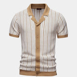 Quinn - Striped Knit Polo with Button Placket