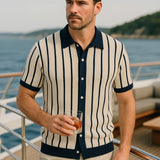 Jason - Wide Stripe Knit Polo with Button Placket
