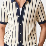 Jason - Wide Stripe Knit Polo with Button Placket