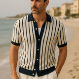 Jason - Wide Stripe Knit Polo with Button Placket