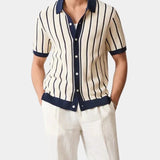 Jason - Wide Stripe Knit Polo with Button Placket