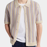 Jason - Wide Stripe Knit Polo with Button Placket